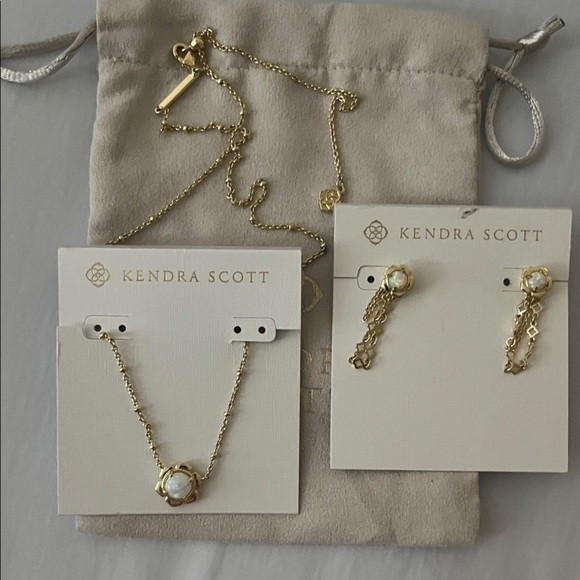 Kendra Scott Gold Necklace and earrings with Opalescent Stone shipping today - Picture 2 of 3